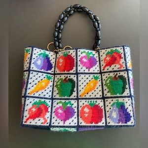 Needlepoint Fruit Handbag with Wooden bead Handles